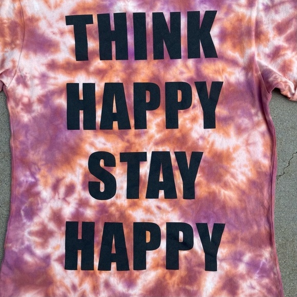 CUSTOM Color Tie Dye Think Happy Graphic Tee S Jrs - Picture 10 of 13